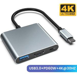 C타입 어댑터 포트 1 USB 인 허브 타입 전원 멀티 HDMI 에어 공급 휴대용 3 60W 4K 프로 크롬북용 C 스퀘어