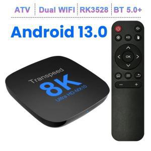 Transpeed 안드로이드 13 TV 박스 ATV 듀얼 와이파이 TV 앱 포함 8K 비디오 BT50 + RK3528 4K 3D 음성 미디