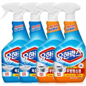 유한락스 욕실청소용 본품 600ml 2개 + 주방청소용 본품 600ml 2개