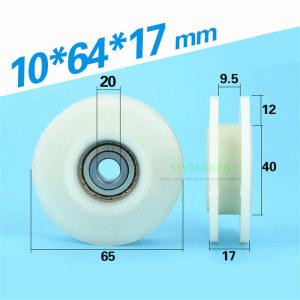 10*64*17mm H 사각 홈 롤러, 6200 베어링 롤러 풀리, 나일론 휠, 안전 도어/사출 성형 기계용