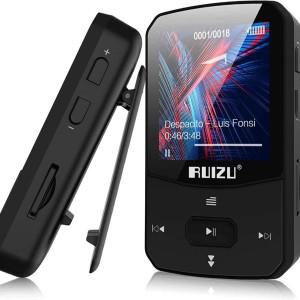 RUIZU X52 스포츠 블루투스 MP3 플레이어, 휴대용 클립, 미니 음악 워크맨, 스크린 지원, FM, 녹음, 시계,