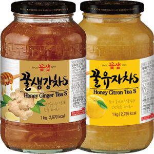 꽃샘 꿀생강차S 1kg + 꿀유자차S 생강차 유자차 생강청 유자청