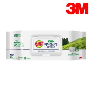 3M 스카치브라이트 베이킹 소다 물걸레 청소포 대형 25매 일회용 청소 물티슈 캡형 막대 걸레 리필