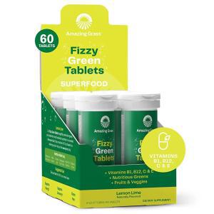 Amazing Grass Fizzy Green Tablets 슈퍼푸드 레몬 라임: 그린 워터 플레이버 태블릿, 항산화 물질 및 알칼