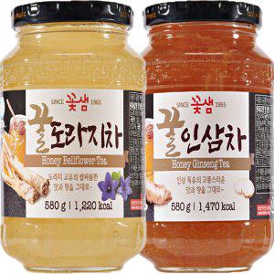 꽃샘 꿀인삼차 580g + 꿀도라지차 580g