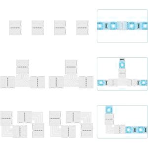 I /L/T/십자형 납땜 없는 스냅 다운 4 핀 도체 LED 스트립 커넥터, 10mm 너비의 빠른 스플리터 연결용, 10 개