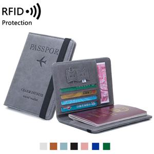 남녀공용 여행 여권 거치대 커버 케이스, RFID PU 가죽, 신용 ID 카드홀더 거치대 케이스, 티켓 보호 지갑