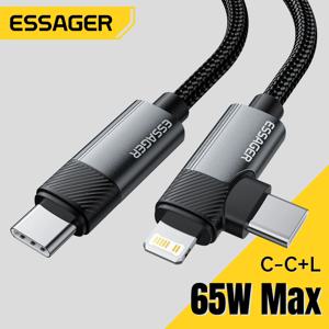 Essager PD 65W Max 2 in 1 C타입 to C타입 및 라이트닝 데이터 케이블, 삼성 샤오미 아이폰 14 13 12 11 프로 맥스 Xs 플러스