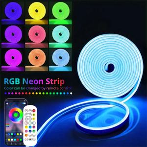 실리콘 LED 스트립 네온 라이트, 블루투스 앱 제어, 지능형 RGB 라이트 스트립, IP67 방수, 미국 영국 EU LED 조명, 5m-10m