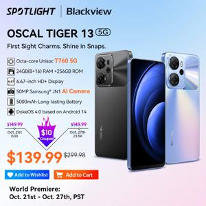 Blackview OSCAL TIGER 13 스마트폰, 5G 6.67 인치 디스플레이, T760, 8GB + 256GB, 50MP AI 카메라, 5000mAh NFC, 안드로이드 14