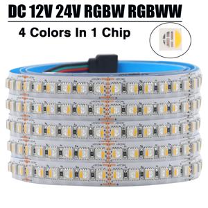 RGBW RGBWW LED 스트립, 유연한 리본 테이프 로프 라이트, DC 12V 24V, 4 가지 색상, 1 칩 SMD 5050, M 당 60 108 120 LED