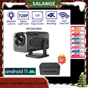 Salange HY320 미니 안드로이드 11.0 프로젝터 LED 비머, 홈 시네마 300, ANSI 720P 와이파이 스마트 TV, 1080P 4K, HD를 통해 운반 가방 포함