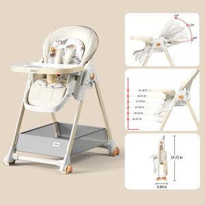 다기능 접이식 아기 하이 체어, 높이 조절 가능 수유 의자, 앉을 수 있음, 누울 수 있음, 유아 놀이 의자