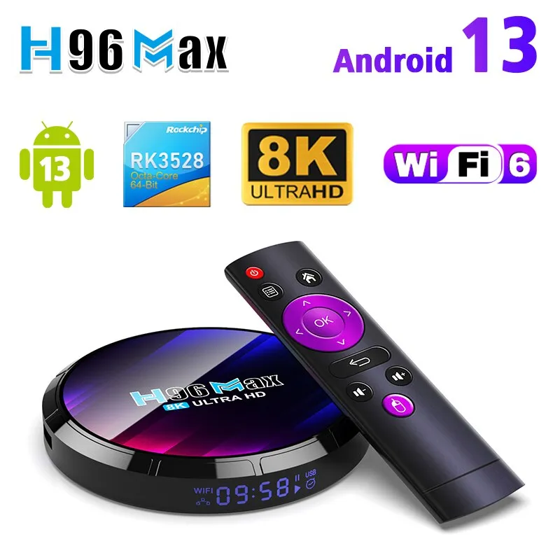 안드로이드 셋톱 TV 박스, 디코딩 및 재생, 4K 비디오 지지대, 2.4G, 5.8G, WiFi6, BT5.0, 8K, 24Fps, H96MAX, RK3528