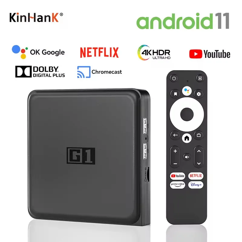 KINHANK G1 안드로이드 TV 박스, 넷플릭스 4K 울트라 HD, 구글 인증, 돌비 비전 HDR10 + 4G, 32G, 와이파이 6 스트리밍 미디어 장치