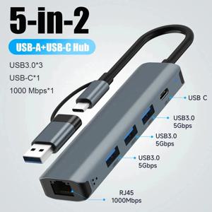 맥북 프로용 USB C 허브 USB-C USB-A 멀티포트 어댑터, USB 3.0, 데이터 전송 기가비트 이더넷 RJ45 도킹 스테이션