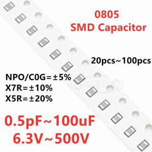 0805 SMD 커패시터 0805 1PF2.2PF3.3PF4.7PF6.8PF10PF220PF330PF470PF680PF1NF2.2NF4.7NF10NF100NF0.1UF1UF2.2UF4.7UF10UF22UF100UF 102 103 6.3V 10V 16V 25V 35V 50V 63V 100V 250V 500V 630V 1KV X7R X5R