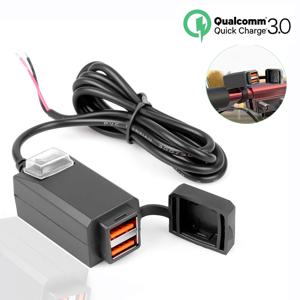 오토바이 USB 충전기 QC3.0 핸들바 고속 충전 방수 12V 소켓 어댑터, ON/OFF 스위치 포함, 휴대폰 내비게이션