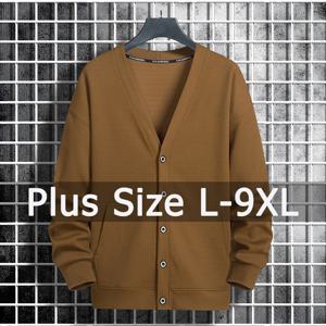 남성용 플러스 사이즈 니트 가디건, 단색 긴팔 스웨터, 빅 사이즈 의류, 50-190kg, 9XL, 8XL, 가을 겨울