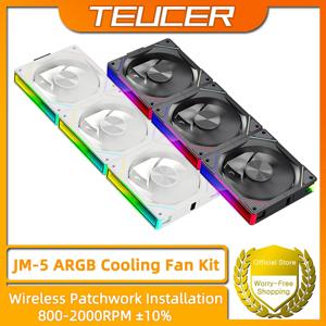 TEUCER JM-5 무선 냉각 선풍기 키트, ARGB 케이스 선풍기, 240 또는 360 수냉 라디에이터 호환, 800-2000RPM 5V 3 핀