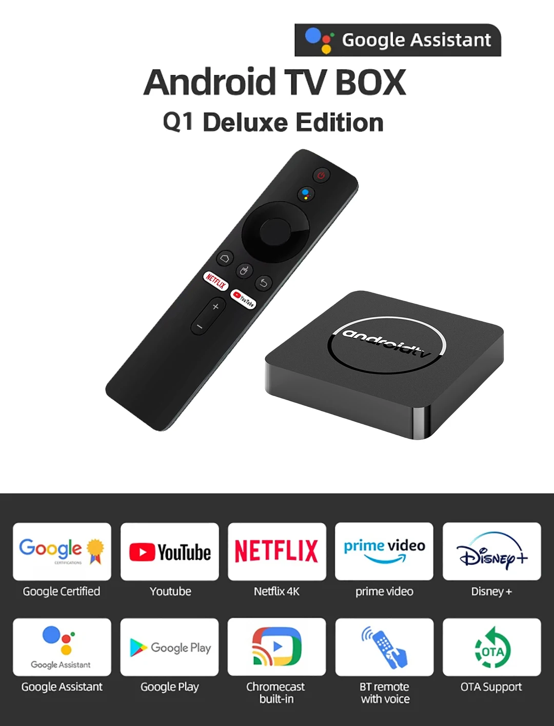 Android13 TV Box Netflix 4K Ultra HD Allwinner H313 Google 인증 Dolby Vision HDR10+2G16G 듀얼 Wifi 스트리밍 미디어 장치 Q1