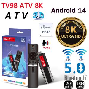 TV98 ATV 8K 미니 TV 스틱, 안드로이드 14 Allwinner H618 쿼드 코어 Cortex A53 8K HDR10 + iptv 4G 및 5G 와이파이 BT 5.0 음성 스마트 TV 박스