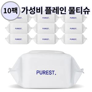 퓨어스트 라이트 초순수 플레인 아기물티슈 캡형 40평량 100매 10팩