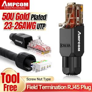 AMPCOM 공구 프리 RJ45 커넥터, 크림프 공구 없음, UTP 없음, 1000Mbps CAT6 CAT5E 모듈러 플러그, 연선 솔리드 랜 이더넷 케이블용