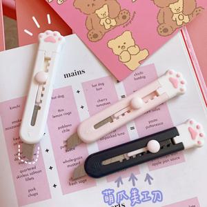 1PC Kawaii 미니 포켓 고양이 발 아트 유틸리티 나이프 익스프레스 박스 나이프 종이 커터 공예 포장 리필 블레이드 편지지