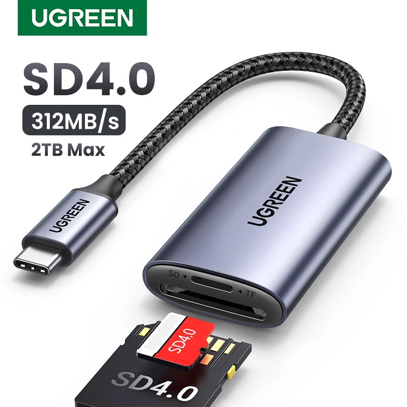 UGREEN USB-C SD 마이크로SD TF 메모리 카드 어댑터, 노트북, 휴대폰, 맥북, 윈도우, 맥OS, 카드 리더기, SD4.0, 312 MB/s