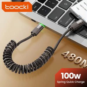 Toocki PD100W 유형 C-유형 C 케이블 5A 고속 충전 USB C 스프링 차량용 충전기 케이블 iPhone 15 Xiaomi 12 Samsung S23 Macbook