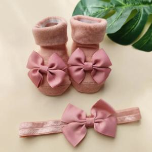 2 Pcs/세트 아기 소녀 머리띠 + 양말 세트 0-12 개월 귀여운 유아 공주 양말 가을 유아 Bowknot 양말