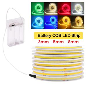 고밀도 COB LED 테이프, AA 배터리 구동 선형 조명, 흰색, 빨간색, 녹색, 파란색, 5V, 3mm, 5mm, 8mm 너비, 320LEDs/m