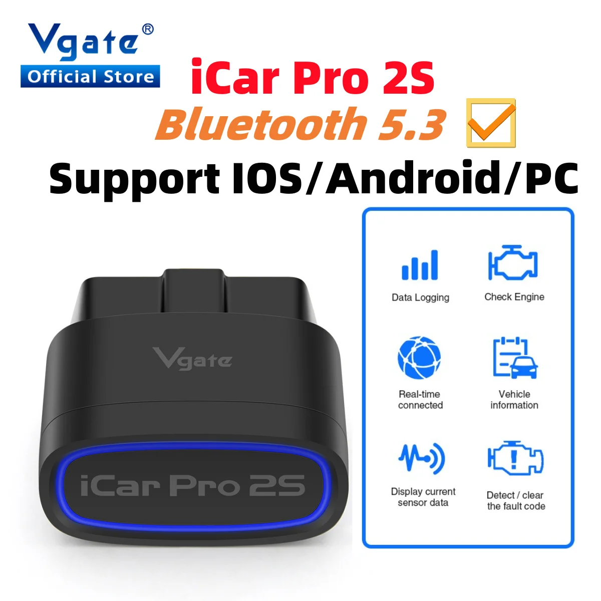 Vgate iCar Pro 2S ELM327 블루투스 5.3, 안드로이드 IOS PC용, OBD2 자동차 진단 도구, ELM 327 업그레이드, OBD 2 V2.3 자동 스캐너, 신제품