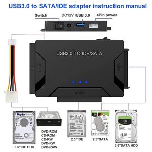 USB 3.0 to SATA IDE 하드 디스크 어댑터 변환기 케이블, 3.5 2.5 인치 HDD/SSD CD DVD ROM CD-RW, 3 in 1USB IDE SATA 어댑터