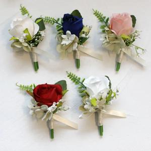 신랑 Boutonniere 인공 실크 브로치 핀, 손목 코사지 웨딩, 남녀공용 단추 구멍 팔찌, 신부 결혼 파티 장식