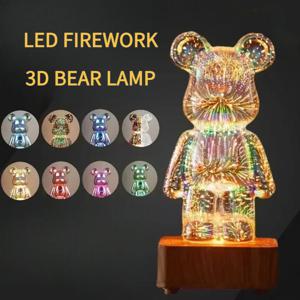 3D 불꽃놀이 LED 야간 조명, 곰 주변 조명, 8 가지 색상 변경 모드, 책상 램프, USB 곰 장식 룸