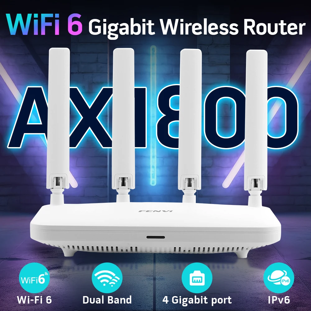 Fenvi AX1800 듀얼 밴드 와이파이 6 라우터, 2.4G 및 5GHz 기가비트 무선 와이파이 6 라우터, MU-MIMO 4 안테나, 강력한 신호 증폭기