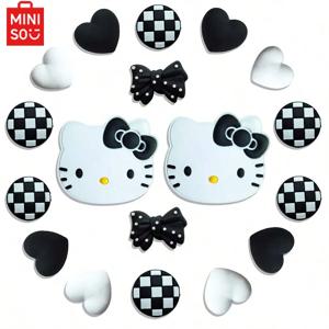 MINISO 블랙 앤 화이트 키티 신발 참 세트, 나막신 가방 버블 슬라이드 샌들, PVC 신발 장식, 비치 가방 액세서리, 18 개