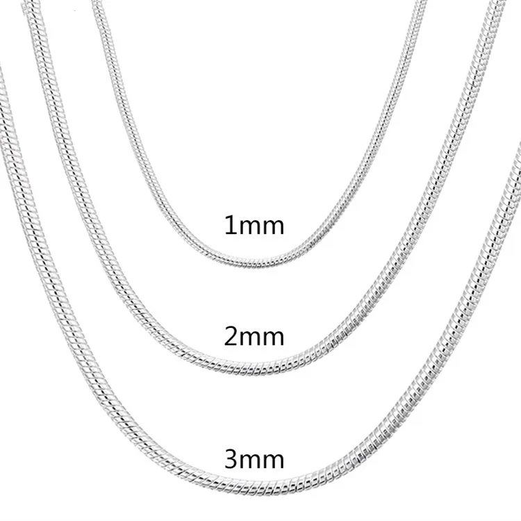 925 스털링 실버 솔리드 스네이크 체인 목걸이, 남성 여성 패션 주얼리, 펜던트용, 40-75cm, 1 2 3mm, 무료 배송