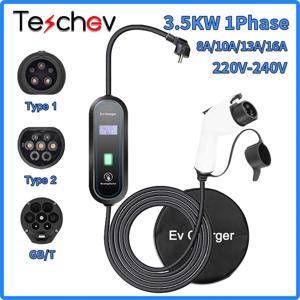 Teschev 휴대용 EV 충전기 스테이션 월박스, GB/T 코드 타입 2 16A 3.5KW EV 충전 케이블 타입 1 J1772, 220V