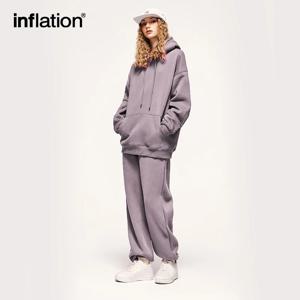 INFLATION 남녀공용 두꺼운 벨벳 운동복 세트, 트렌디 캔디 컬러, 조깅 세트, 벨벳 후드 세트, 350gsm