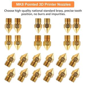 MK8 엔더 3D 프린터용 황동 노즐 압출기, 엔더 3 CR-10, 0.2, 0.3, 0.4, 0.5, 0.6, 0.8, 1.0mm 프린터 깍지, 24 개