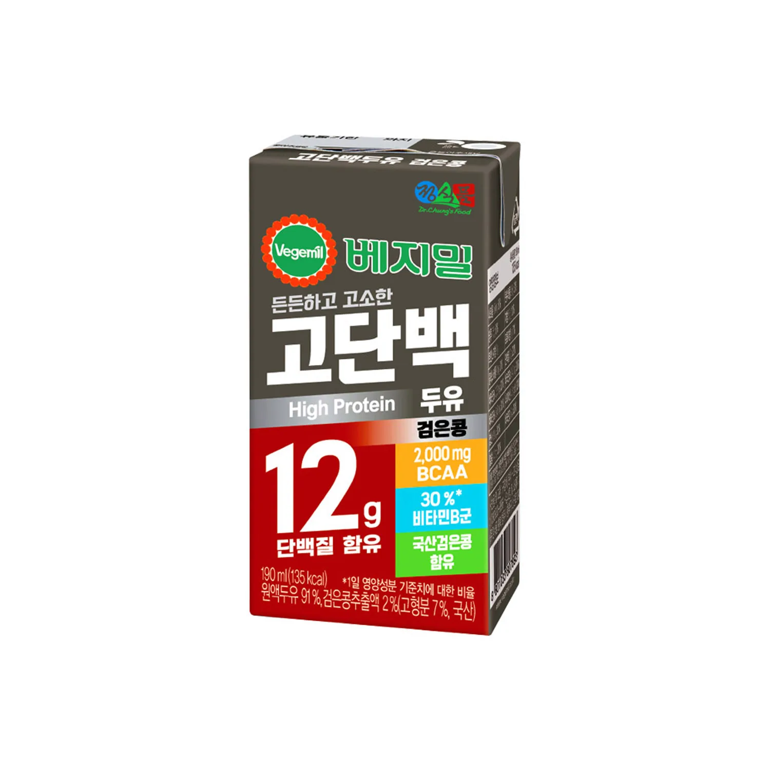 Vegemil High Protein Soybean Milk Black Bean 190mlx48 Pack 베지밀 고단백두유 검은콩 190mlx48팩