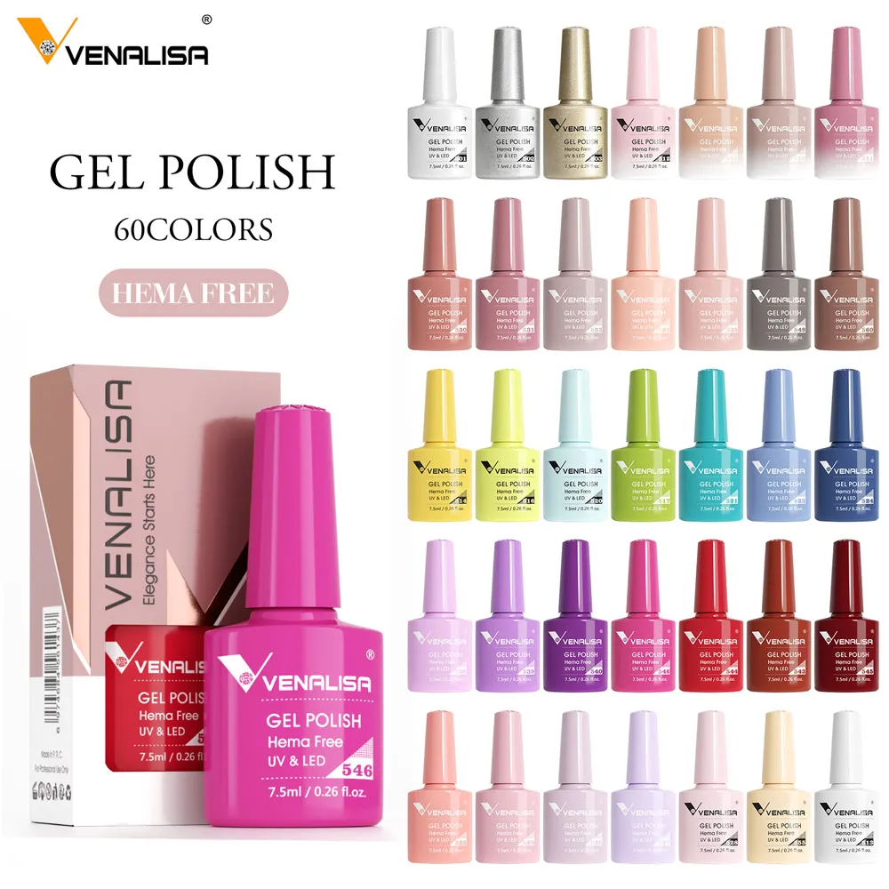 Venalisa HEMA 프리 네일 젤 광택제 글리터, 화려한 풀 커버리지, UV LED, 프랑스 네일 젤리, 누드 핑크 컬렉션, 7.5ml