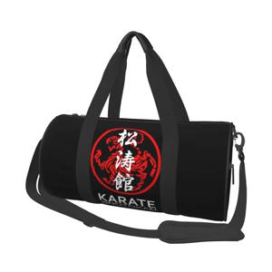 Shotokan 가라테 기호 및 간지 흰색 텍스트 여행 가방, 대용량 스포츠 가방, 남성용 프린트 체육관 가방, 캐주얼 레트로 피트니스 가방