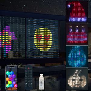 스마트 커튼 조명 블루투스 앱 LED 스트링 RGB 요정 조명, DIY 음악 변경 디스플레이, 창 침실 장식, 400LED