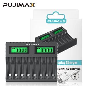 PUJIMAX 8 슬롯 배터리 충전기, AAA/AA 충전식 배터리, 단락 보호, LED 디스플레이, Ni-MH, Ni-Cd USB 충전기