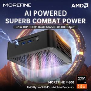 MOREFINE Rzyen 9 8945HS AMD 미니 PC, R7 8845HS, 2x DDR5, 2x PCIe4.0. 0, 2x2.5G LAN, 윈도우 11 미니 PC 데스크탑 컴퓨터, 게임용 PC, WiFi6