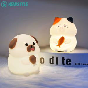 실리콘 고양이 개 야간 조명, USB 충전식 보육 수면 램프, 귀여운 곰 무선 야간 조명, 어린이 방 장식